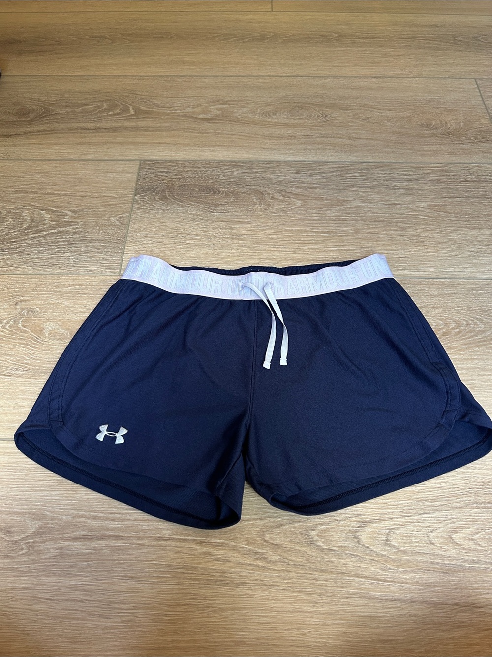 Under Armour Women's Navy Performance Shorts with Pink Waistband